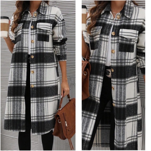 Cozy Plaid Flannel Button Down Oversized Jacket Shacket - Picture 3 of 5